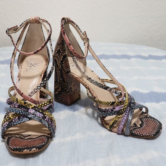 Vince Camuto WINIVEY Strappy Block Heel Sandals 8.5 Multicolor Snake Print - Picture 6 of 11